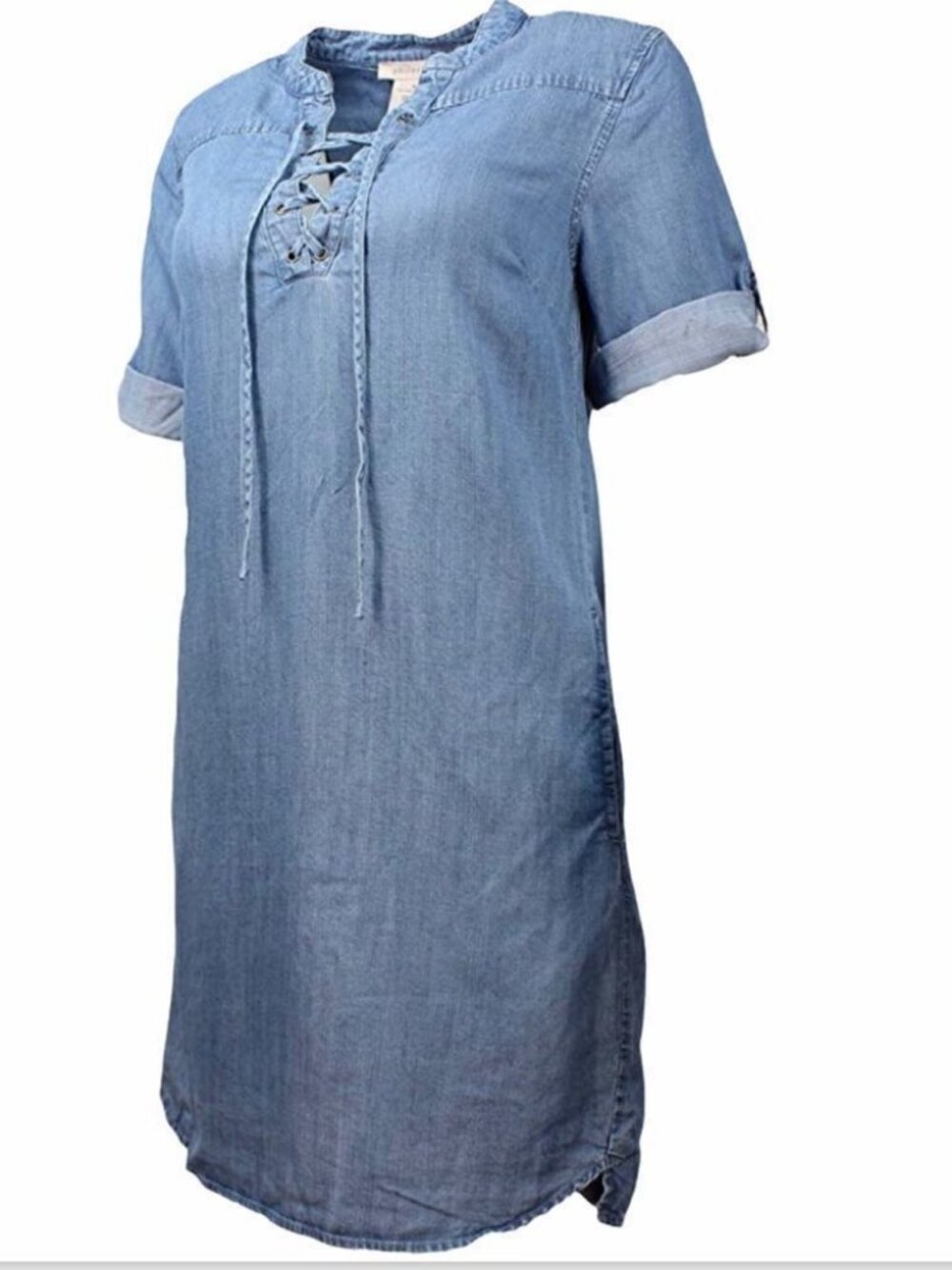 Du Jour Long Sleeves Lace Front Tencel Denim Tunic